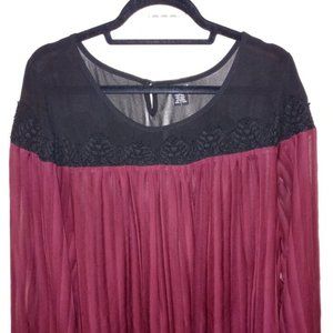 Torrid size 1X burgundy black sheer lace dressy blouse